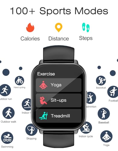Smart Watch for Men Women with Call Function, Sport & Metal Bands Black - color: Black