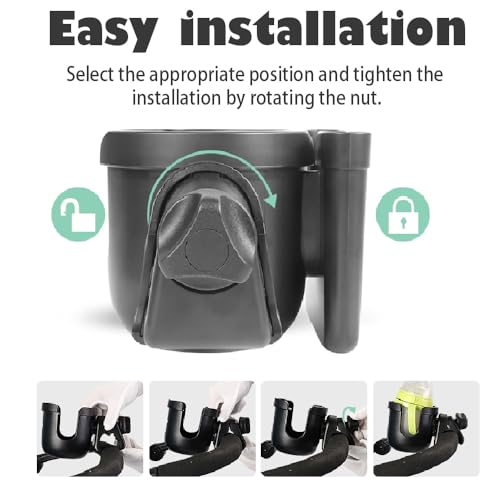 Wheelchair Cup Holder with Phone Holder, 360° Rotatable Adjustable Cup Holder for Walker Stroller Wheelchair Accessories, 2-in-1 Cup Holder Fits Folding & Rolling Walkers Seniors & Elderly