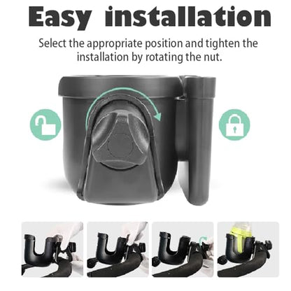 Wheelchair Cup Holder with Phone Holder, 360° Rotatable Adjustable Cup Holder for Walker Stroller Wheelchair Accessories, 2-in-1 Cup Holder Fits Folding & Rolling Walkers Seniors & Elderly