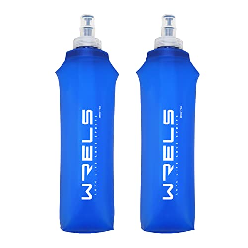 WRELS TPU Soft Flask Lightweight Portable Reusable Water Bottle,BPA Free Collapsible Flask for Hydration Pack in Running Hiking Cycling and Marathon - color: 500ml/16.9oz-2 Pack-Dark Blue