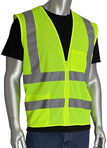 CustomGrips, Highly Visibility Original Safety Vest with 4 Highly Reflective Strips for Safety, Zipper Mesh Breathable Fabric for Outdoor Work, Jogging, Sports - ANSI/ISEA 107-2015(Class 2)[4X-Large]