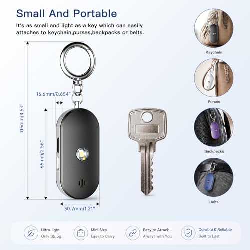 Personal Safety Alarm for Women, 130dB Rechargeable Keychain Alarm with Bluetooth SOS Alerts, Dual Speakers, Strobe Light, Low Battery Reminder, USB-C Emergency Siren for Travel (Black) - color: Black