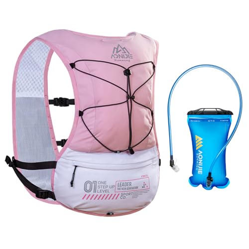 ICE FLAME Hydration Backpack Vest, 5L Multifunctional Outdoor Running Backpack fit 6.8 Inches Phone for Marathon Training, Hiking, Trail and Walking - style: Pink 1.5L bladder