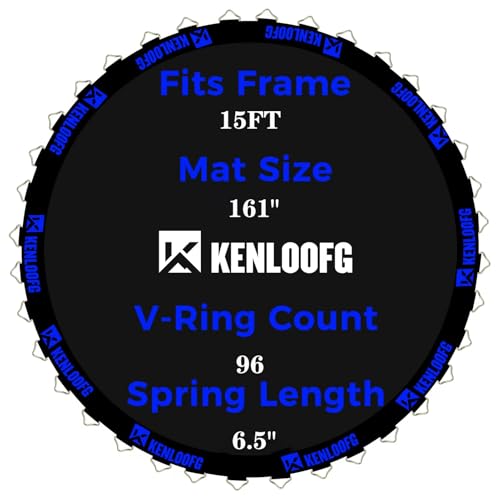 Trampoline Replacement Mat,72/96 V-Rings,Fits 12/14/15ft Trampoline Frame & 5.5"-7" Springs - color: Blue Jacquard Webbing, size: 15FT|161"Dia|96 V-Rings|Fits 6.5" Springs Length