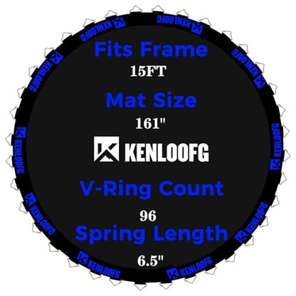 Trampoline Replacement Mat,72/96 V-Rings,Fits 12/14/15ft Trampoline Frame & 5.5"-7" Springs - color: Blue Jacquard Webbing, size: 15FT|161"Dia|96 V-Rings|Fits 6.5" Springs Length
