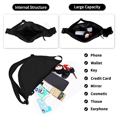 Nylon Crescent Crossbody Bag for Women Purses Trendy Men,Small Travel Sling Bag Hobo - color: Black, size: Large