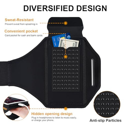 Running Phone Armband with Earphone Holder 3D Design for 7.0" Phones - color: Pure Black (Up to 7.0'')