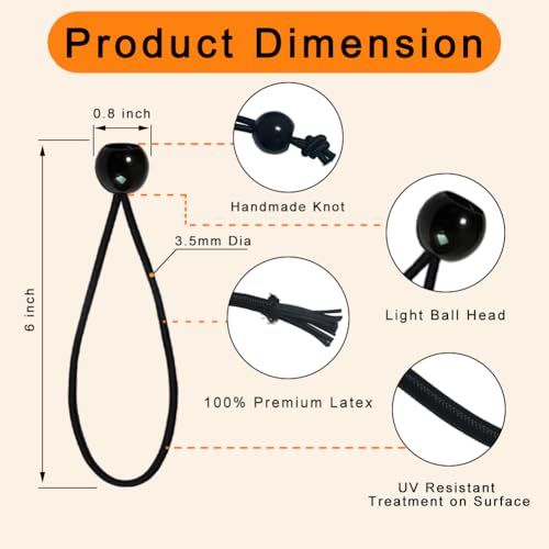 35 Pack Ball Bungee Cord, 6 Inch Bungee Cords with Balls for Cargo、Tents、Camping、Holding Wire and Hoses、Tent Poles UV Resistant