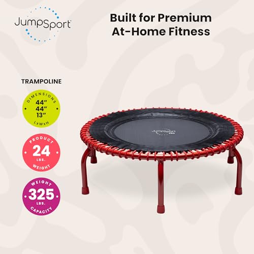 JumpSport 550 Workout Rebounder for Adults, 44" | PRO CE | Mini Exercise Fitness Trampoline Jumper with Cables | Black - color: Red, style: Solid Frame / Skirt Mat