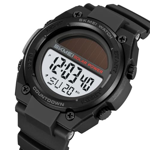 FANMIS Men's Solar Digital Sports Watch 50M Water Resistant Military Watch - color: Black White