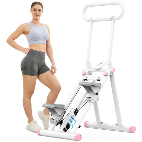 HXD-ERGO Stair Stepper for Home with Adjustable Handlebar for Full Body - color: White & Pink