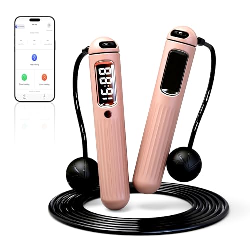 Smart Jump Rope,Cordless Jump Rope with LCD Display Counter,APP Data Analysis,Cordless Ball Counterweight Skipping Rope,Suitable for Women, Men, all Age Groups Adjustable Skipping Rope - color: Pink