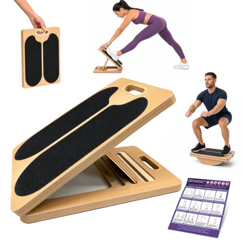 2-in-1 Slant Board & Wobble Balance Board, Adjustable Calf Stretcher with Non-Slip Base, Carry Handle, Felt Lining & Sealed Edges for Calf Stretch, Ankle Rehab & Core Balance Training