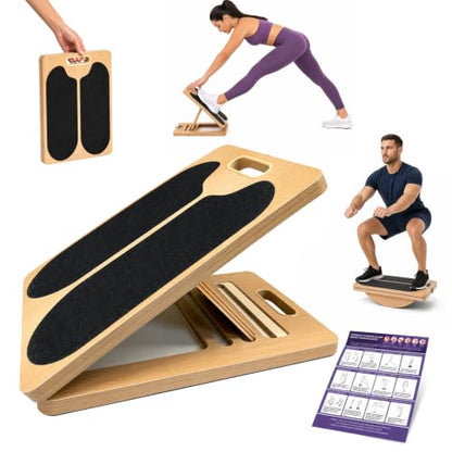 2-in-1 Slant Board & Wobble Balance Board, Adjustable Calf Stretcher with Non-Slip Base, Carry Handle, Felt Lining & Sealed Edges for Calf Stretch, Ankle Rehab & Core Balance Training