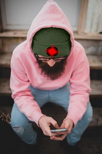 ATNKE LED Lighted Beanie Hat,USB Rechargeable 8 LED Red Glow Flashing Alarm Running Headlamp Cap Gifts for Men and Women - color: #Dark Army Green