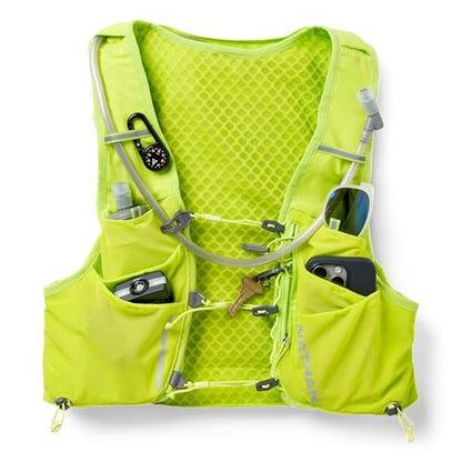 Nathan Hydration Vest 12L for Running & Hiking - Quick-Fit Adjustments, Breathable Mesh, 1.6L Insulated Bladder, Lightweight 8.8 oz, 6 Power Mesh Pockets, Diagonal Zip - Pinnacle Pro - size: Large, style: Finish Lime/Reflective Silver