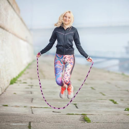 Jump Rope for Fitness, Home Work-Out; Adjustable with Anti-Slip Grip, Soft Plastic Beaded, Tangle-Free, Indoor and Outdoor Exercise for Adults (Pink)
