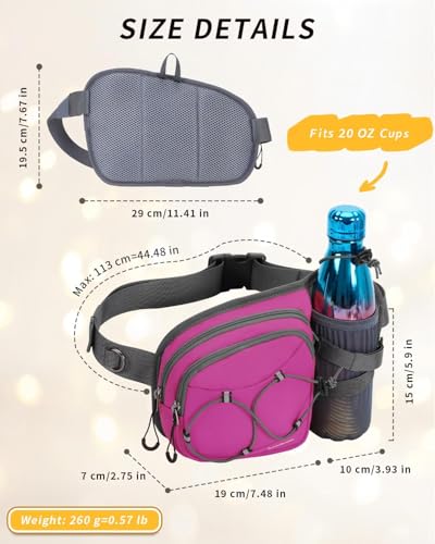 sportsnew Hydration Waist Pack with Water Bottle Holder, 2L Large Fanny Pack for Running Hiking Dog Walking, Water-Resistant Crossbody Waist Bag for Men Women - color: Deep Pink