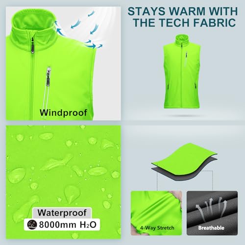 33,000ft Men's Windproof Lightweight Golf Vest Outerwear Sleeveless Jacket - color: Fluorescent Green, size: X-Large