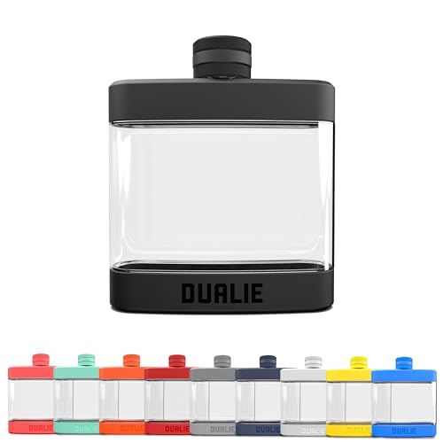 DUALIE 6 oz Hip Flask for Liquor - Shatterproof Alcohol Flasks with Clear Tritan Plastic and Silicone Grip - Flask Gift for Men & Women - Black - color: Black