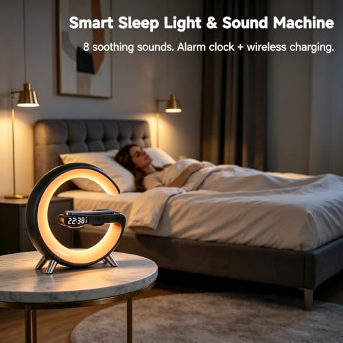 5 in 1 LED Table Lamp with Wireless Charging Bluetooth Speaker - color: Black, Large