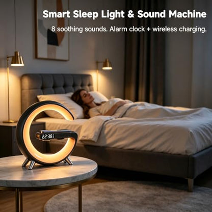 5 in 1 LED Table Lamp with Wireless Charging Bluetooth Speaker - color: Black, Large