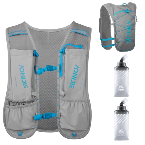 Azarxis Running Water Bottles Flask BPA Free Leakproof Hydration Vest Packs Waist Belt Replacement for Triathlon Marathon Hiking Cycling Climbing Runner - color: #6 Gray (5L) - with 2 Soft Flasks (500ml)