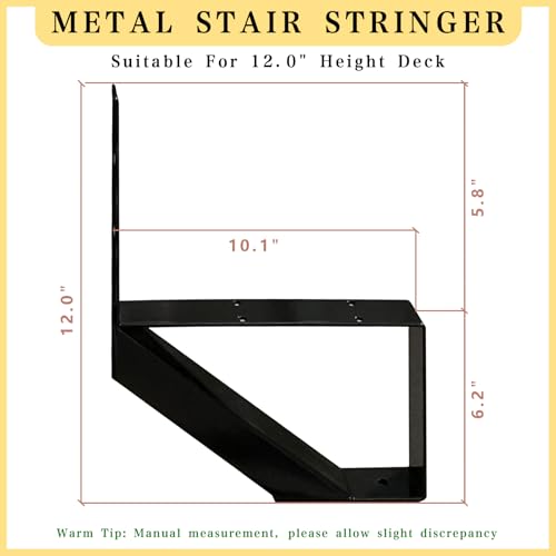 1 Step Metal Stair Step Steel Riser Stringers for 12.0" Height Deck, 3Packs - size: 1 Step