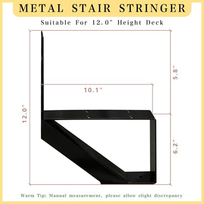 1 Step Metal Stair Step Steel Riser Stringers for 12.0" Height Deck, 3Packs - size: 1 Step