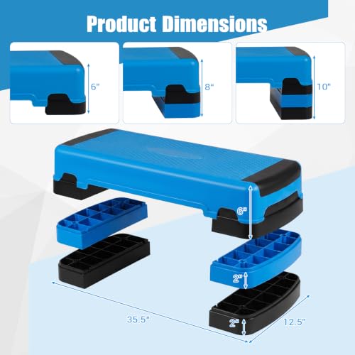 Goplus 35.5" Aerobic Step Platform w/4 Risers, 3-Level Adjustable 6" 8" 10" - color: Blue