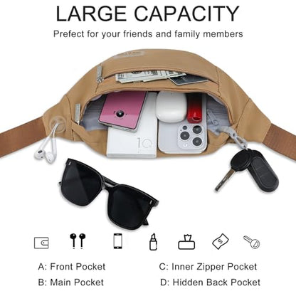 Fanny Pack Shoulder Sling Bag for Men Women, Crossbody Bag for Travel Running Fitness Workout Khaki Waist Pack with Adjustable Straps - color: Khaki
