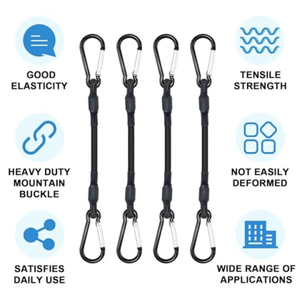 SDTC Tech 12IN Mini Short Bungee Cords with Carabiner Hooks Heavy Duty Elastic Tie Downs Straps for Tent, Bike, Kayak, Luggage (4-Pack Total Length 15 Inches) - size: 12INCH-4PCS