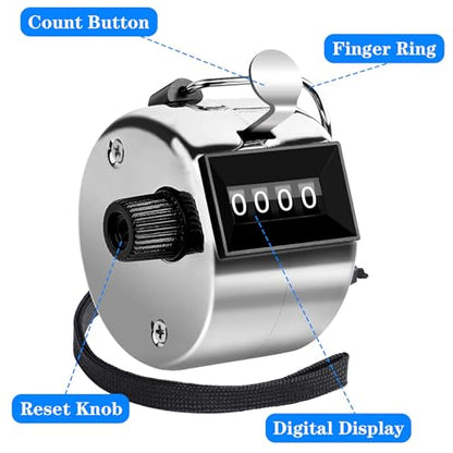 FEBSNOW 2 Pack Tally Counter Clicker 4 Digit Number for School Event - color: Metallic