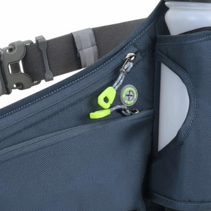 Water Bottle Waist Pack 2 Zippered Pockets – Reflective Running Belt for Hiking Cycling, Adjustable Breathable Mesh with Earphone Port(Grey) - color: Grey