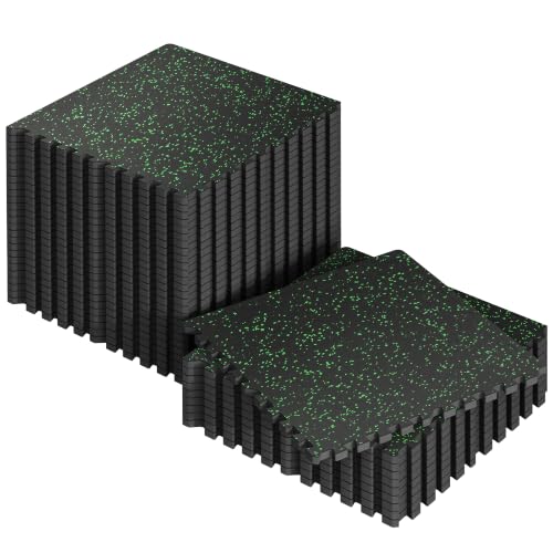 SUPERJARE 0.56'' Thick 144 Sq Ft Rubber Top Gym Flooring for Home Gym - color: Black/Green, size: 36 Tiles (144 Sq Ft)