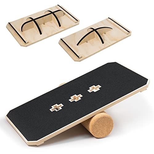 Multi-Optional Wooden Balance Board for all kind of balance tranning, Extra-Large Anti-Slip Wobble, Rocker and Plank Board for Balance and Core Training, Balancing Board for Under Desk - color: 6. 3 in 1