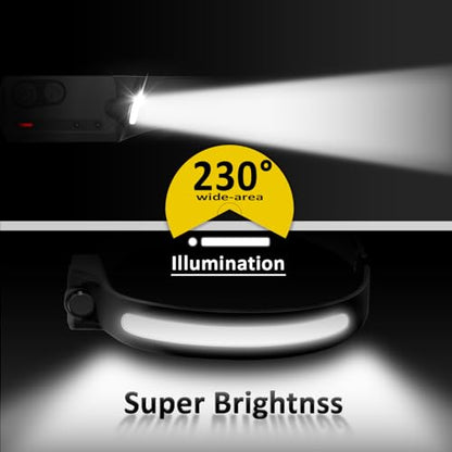 LED Headlamp Rechargeable with Motion Sensor Lamp Head light Ultra Bright - size: 3 Pack Black