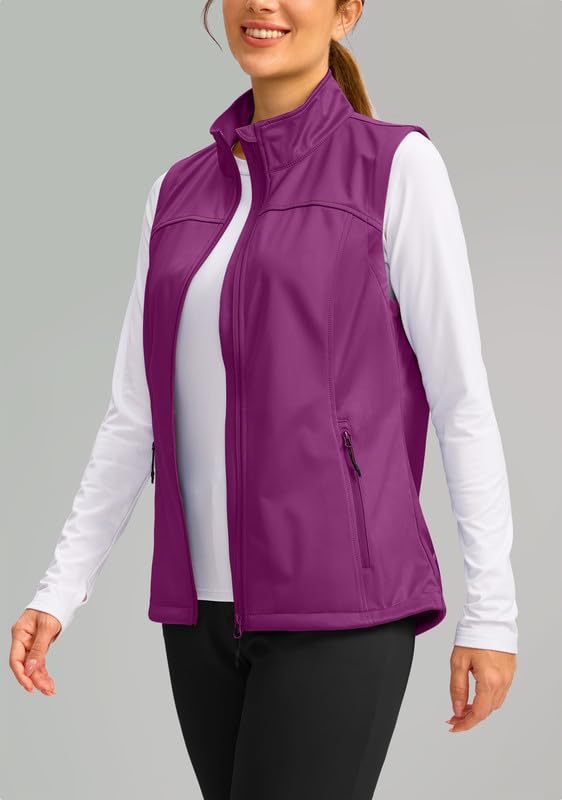Soothfeel Women's Vest with 4 Pockets Lightweight Jacket Hiking Travel - color: Hot Pink, size: XX-Large