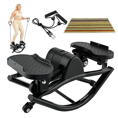 Rock Stepper for Home Workout, Side-to-Side Stepper Machine with Resistance Bands & Digital Display, Low-Impact Lateral Stepper for Full Body Exercise, Compact Quiet Cardio Equipment for Apartment/Gym - color: Black