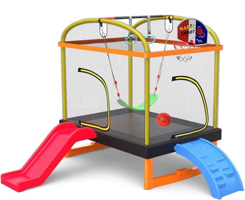 LANGXUN 6.5Ft 7-in-1 Rectangle Trampoline for Kids Age 1-10