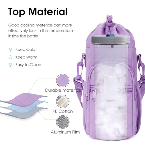 sportsnew 40oz Crossbody Water Bottle Bag for Gym Hiking - color: Quilt Purple
