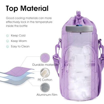 sportsnew 40oz Crossbody Water Bottle Bag for Gym Hiking - color: Quilt Purple