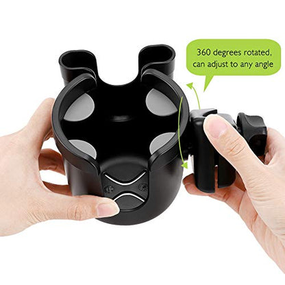 Accmor Stroller Cup Holder with Phone Holder, Bike Cup Holder, Universal Cup Holder for Uppababy Nuna Strollers, 2-in-1 Drinks Holder for Walker, Wheelchair, Scooter - color: All Black & All Black