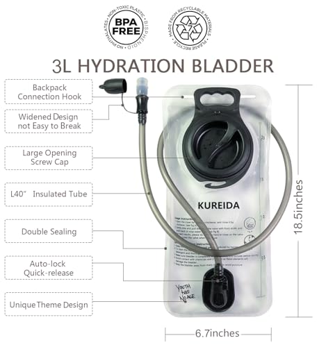 KUREIDA Hydration Bladder 2L-3L,Leak Proof Water Reservoir,BPA Free,Wide Opening, Military Water Bladder Combined with Hydration Backpacks for Biking Hiking Running Camping Climbing. - color: 3L - White
