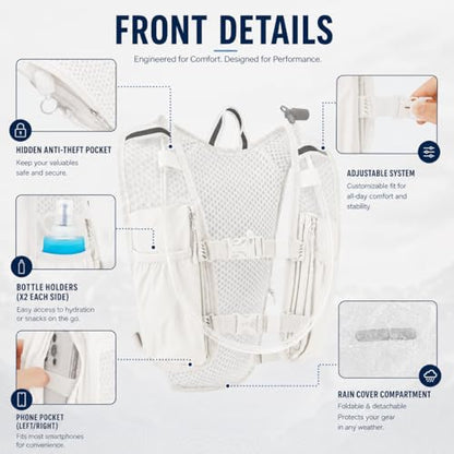 Zavothy Hydration Vest Pack with 1.5L Water Bladder, Lightweight 6L Hydration Backpack for Running, Hiking & Cycling, Breathable Reflective Hydration Vest for Men & Women - color: White