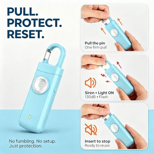 Personal Alarm Keychain 130dB Loud Siren, USB-C Safety Alarm with LED Flashlight & Strobe Light, Emergency Panic Button for Women, Elderly, Seniors, Night Running, Outdoor Travel (Blue) - color: Blue