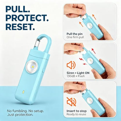 Personal Alarm Keychain 130dB Loud Siren, USB-C Safety Alarm with LED Flashlight & Strobe Light, Emergency Panic Button for Women, Elderly, Seniors, Night Running, Outdoor Travel (Blue) - color: Blue