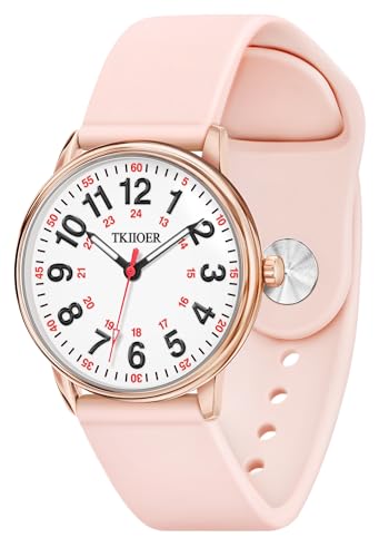 TKIIOER Nurse Watch for Nurse Medical Professionals Students Women Men, 50M Waterproof 12/24 Hour Military Time Luminous Easy Read Dial, Second Hand Watch for Nursing - color: Rose Pink