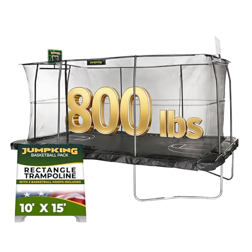 JumpKing Rectangle Trampoline w/ 2 Basketball Hoops & Breakaway Rim 10'x15'