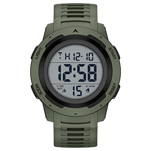 GOLDEN HOUR Mens Waterproof Digital Sport Watches Wide Screen Easy Read Display Military Style with Rubber Strap - color: green